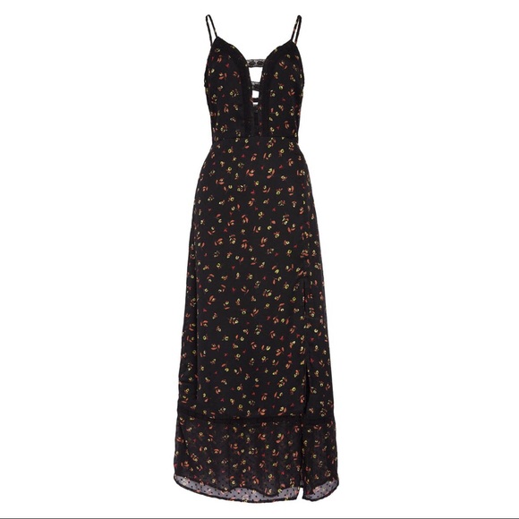 Lace Trim Floral Plunge Neck Dress 👗 - Picture 1 of 4